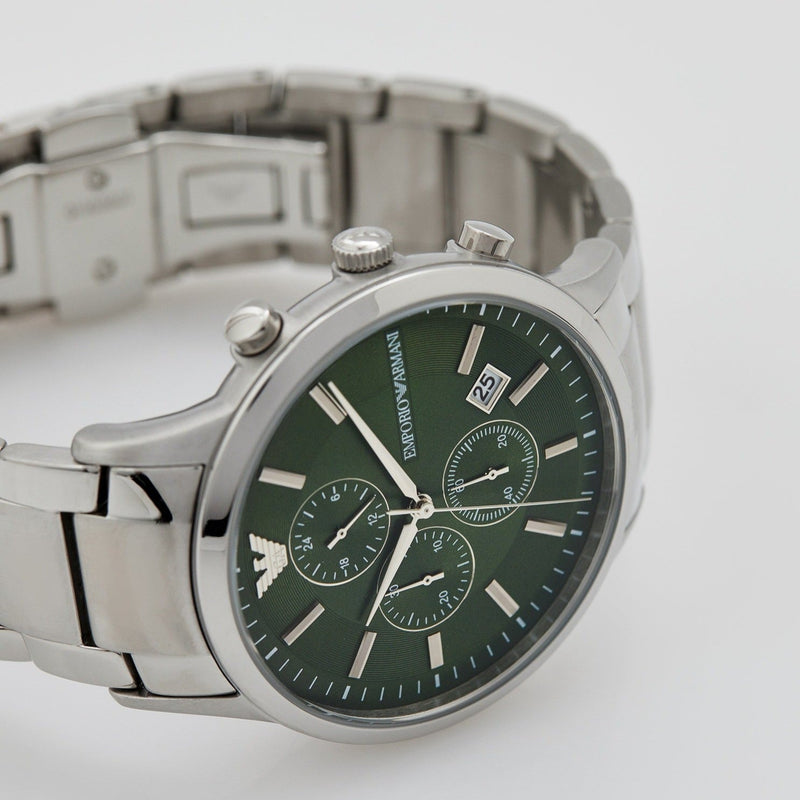 Emporio Armani Renato Chronograph Green Dial Silver Steel Strap Watch For Men - AR11507 Buy Now By Emporio Armani