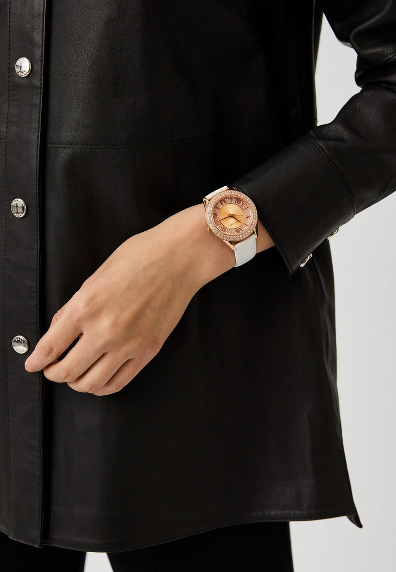 Michael Kors Harlowe Analog Rose Gold Dial White Leather Strap Watch For Women - MK2989 Buy Now By Michael Kors