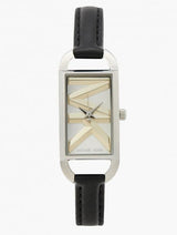Shop Michael Kors Empire Three-Hand Silver Dial Black Leather Strap Watch For Women - MK4722 in USA