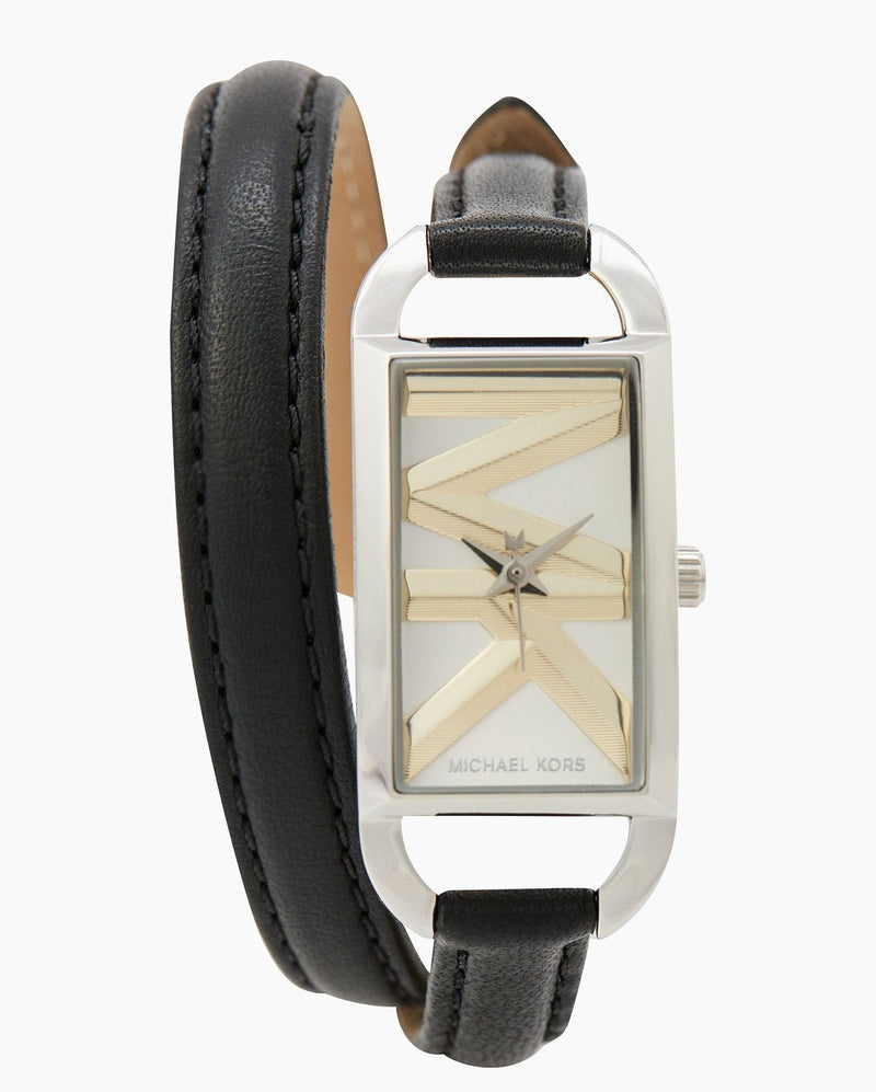 Shop Michael Kors Empire Three-Hand Silver Dial Black Leather Strap Watch For Women - MK4722 in USA