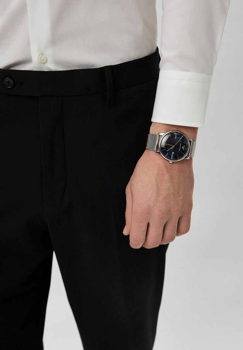 Emporio Armani Minimalist Quartz Blue Dial Silver Steel Strap Watch For Men - AR11571 Buy Now By Emporio Armani