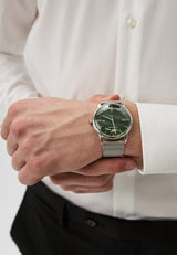 Emporio Armani Minimalist Quartz Green Dial Silver Mesh Bracelet Watch For Men - AR11578 Buy Now By Emporio Armani