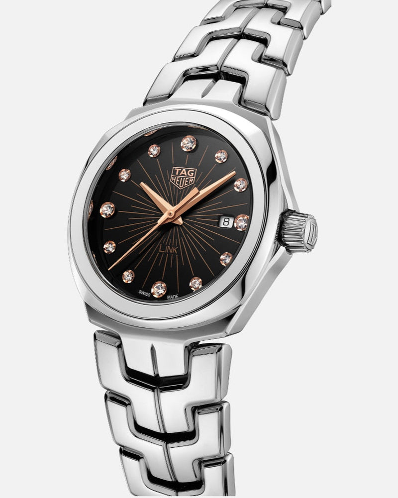 Shop Tag Heuer Link Quartz Black Dial Silver Steel Strap Watch for Women - WBC131F.BA0649 in USA