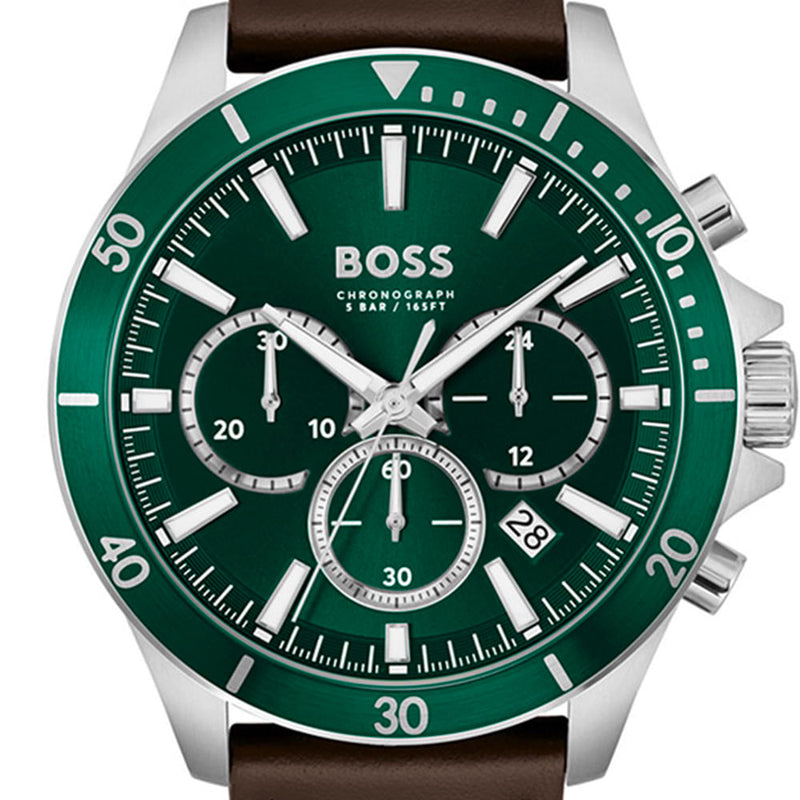 Hugo Boss Troper Chronograph Green Dial Brown Leather Strap Watch For Men - 1514098 Buy Now By Hugo Boss