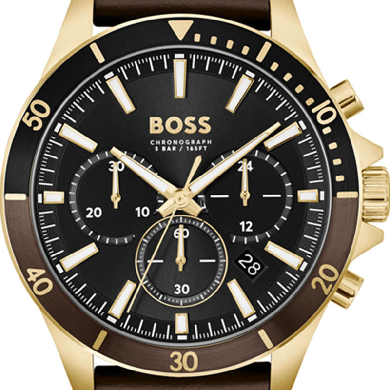 Hugo Boss Troper Chronograph Black Dial Brown Leather Strap Watch For Men - 1514100 Buy Now By Hugo Boss