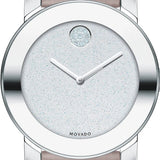 Shop Movado Bold Glitter Silver Dial Pink Leather Strap Watch For Women - 3600522 in USA