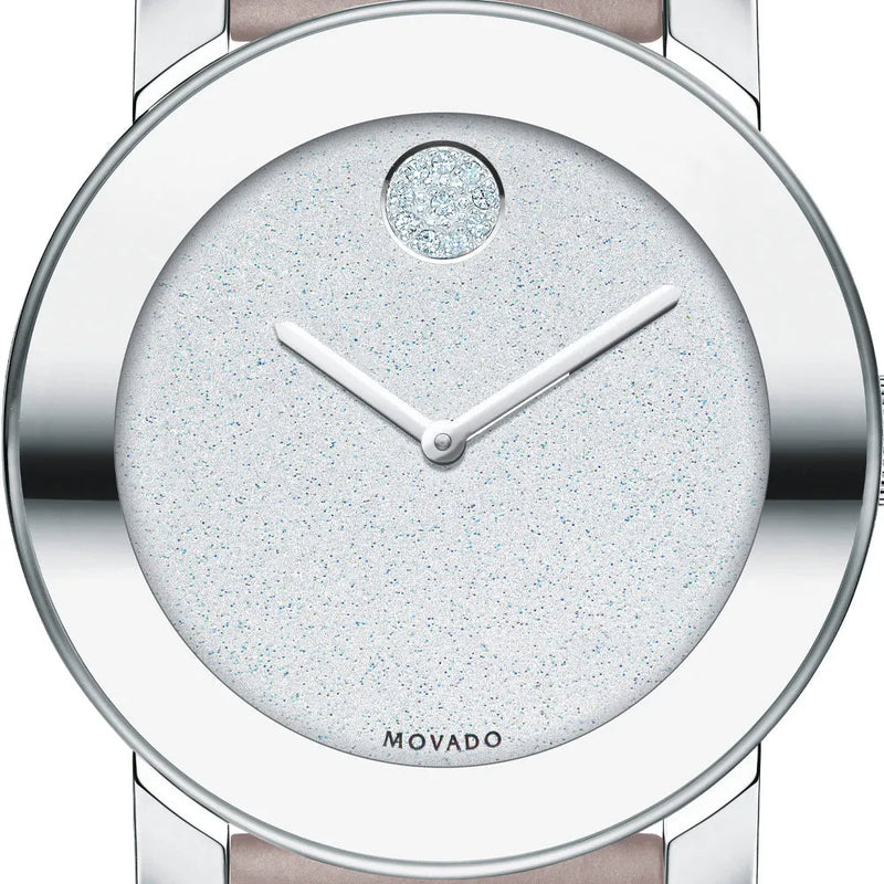 Shop Movado Bold Glitter Silver Dial Pink Leather Strap Watch For Women - 3600522 in USA