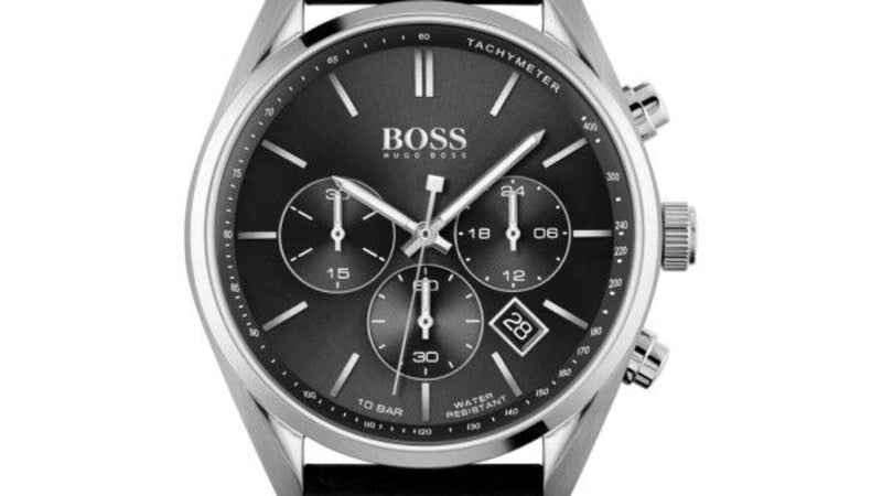 Shop Hugo Boss Champion Black Dial Black Leather Strap Watch for Men - 1513816 in USA