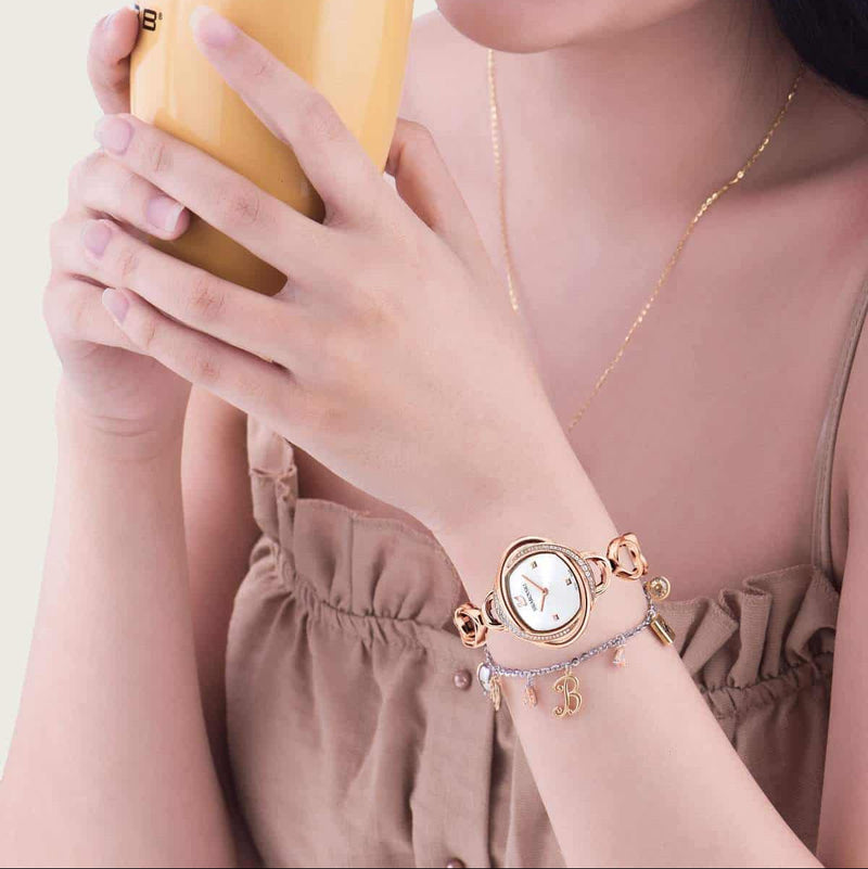 Shop Swarovski Crystal Flower Silver Dial Rose Gold Steel Strap Watch for Women - 5547626 in USA
