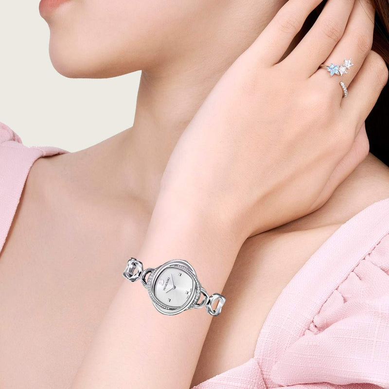 Shop Swarovski Crystal Flower Silver Dial Silver Steel Strap Watch for Women - 5547622 in USA