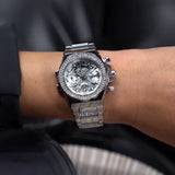 Guess Fusion Chronograph Crystals Silver Dial Silver Steel Strap Watch For Women - GW0552L1 Buy Now By Guess