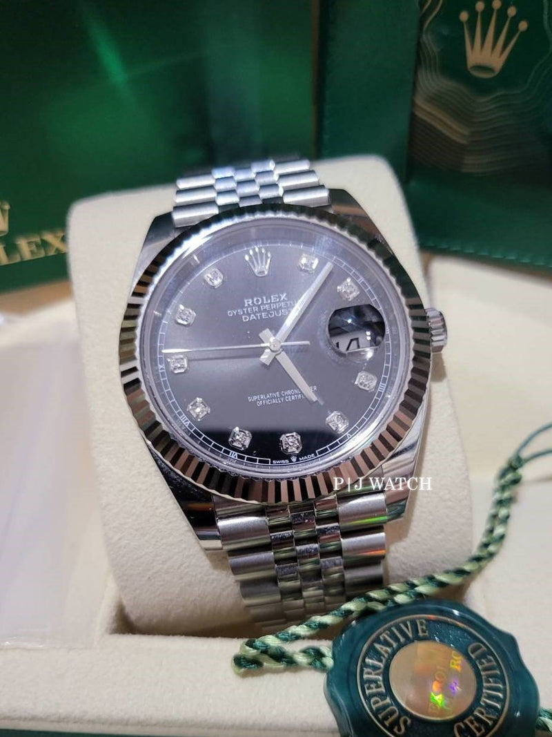 Shop Rolex Datejust 41 Oyster Diamonds Black Dial Oystersteel & White Gold Strap Watch for Men - M126334-0012 in USA