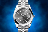 Shop Rolex Datejust 41 Oyster Grey Dial Silver Oystersteel Bracelet Watch for Men - M126300-0008 in USA