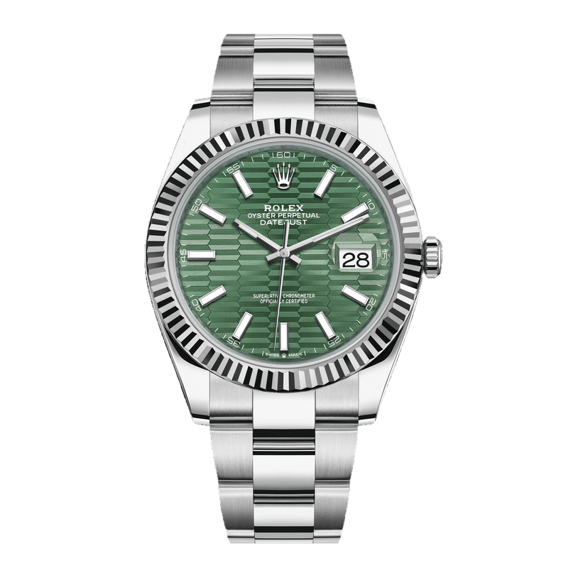 Shop Rolex Datejust 41 Oyster Mint Green Dial Oyster Steel & White Gold Strap Watch for Men - M126334-0029 in USA