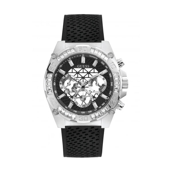 Shop Guess Trophy Multifunction Black Dial Black Rubber Strap Watch for Men - GW0333G1 in USA