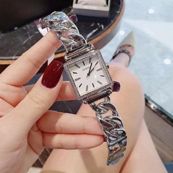 Shop Guess Vanity Diamonds White Dial Silver Steel Strap Watch for Women - W1030L1 in USA