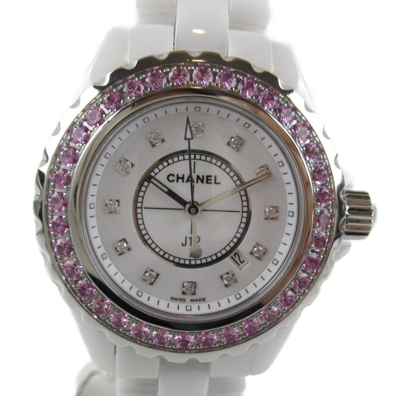 Shop Chanel J12 Sapphire Bezel Ceramic White Dial White Steel Strap Watch for Women - J12 H2010 in USA