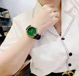 Shop Gucci Le Marche Des Merveilles Quartz Green Dial Black Leather Strap Watch For Women - YA126463 in USA