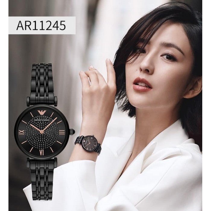 Emporio Armani Gianni T Bar All Black Diamond Dial Watch For Women - AR11245 Buy Now By Emporio Armani