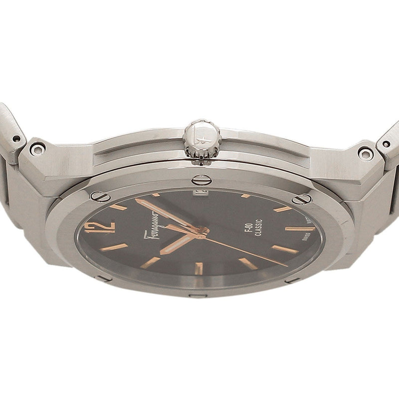 Shop Salvatore Ferragamo F-80 Classic Black Dial Silver Steel Strap Watch for Men - SFDT02423 in USA