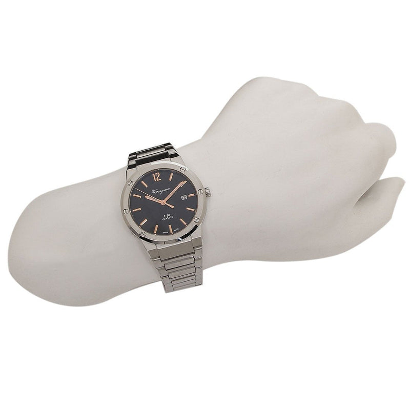Shop Salvatore Ferragamo F-80 Classic Black Dial Silver Steel Strap Watch for Men - SFDT02423 in USA