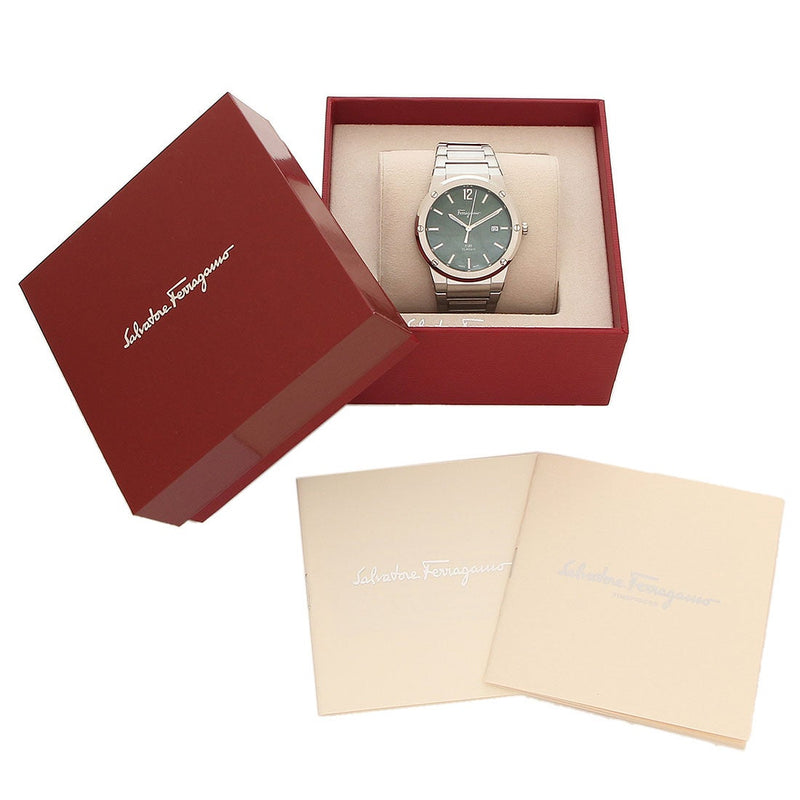 Shop Salvatore Ferragamo F-80 Classic Green Dial Silver Steel Strap Watch for Men - SFDT02123 in USA