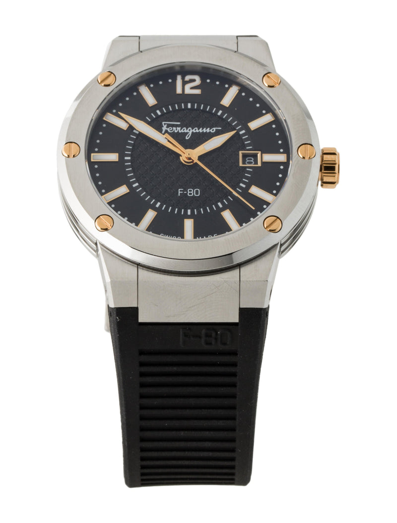 Salvatore Ferragamo F-80 Black Dial Black Rubber Strap Watch For Men - SFHY00120 Buy Now By Salvatore Ferragamo