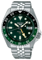 Shop Seiko 5 Sports SKX GMT Automatic Green Dial Silver Steel Strap Watch For Men - SSK035K1 in USA