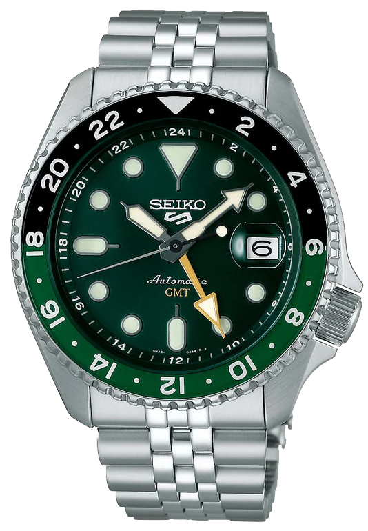 Shop Seiko 5 Sports SKX GMT Automatic Green Dial Silver Steel Strap Watch For Men - SSK035K1 in USA
