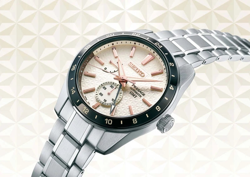Shop Seiko Presage Sharp Edged Series Automatic GMT Champagne Dial Silver Steel Strap Watch For Men - SPB273J1 in USA
