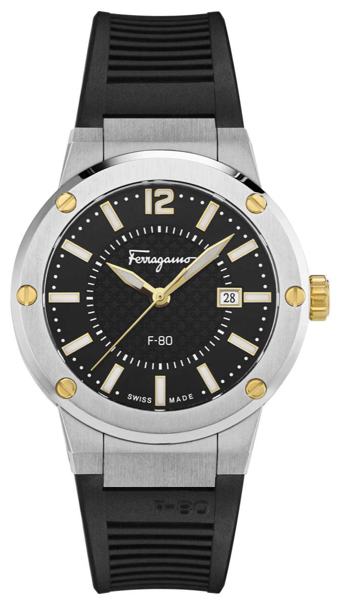 Salvatore Ferragamo F-80 Black Dial Black Rubber Strap Watch For Men - SFHY00120 Buy Now By Salvatore Ferragamo