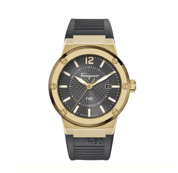 Shop Salvatore Ferragamo F-80 Classic Black Dial Black Rubber Strap Watch for Men - SFHY01621 in USA