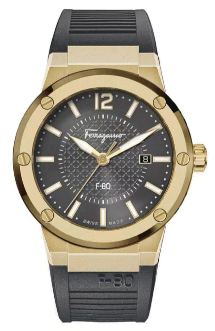 Shop Salvatore Ferragamo F-80 Classic Black Dial Black Rubber Strap Watch for Men - SFHY01621 in USA
