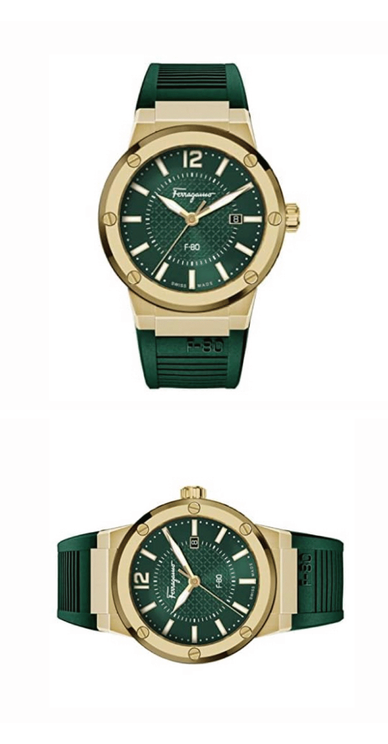 Salvatore Ferragamo F-80 Classic Green Dial Green Rubber Strap Watch for Men - SFHY02022 Buy Now By Salvatore Ferragamo