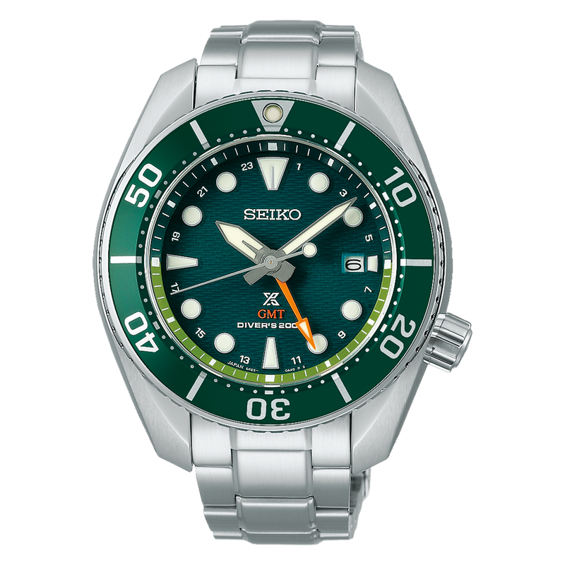 Shop Seiko Prospex GMT Divers Automatic Marine Green Dial Silver Steel Strap Watch For Men - SPB381J1 in USA