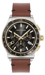 Shop Salvatore Ferragamo 1927 Chrono Analog Black Dial Brown Leather Strap Watch for Men - SFKZ00323 in USA