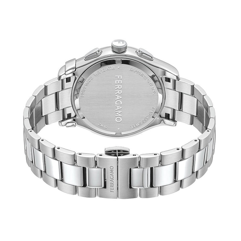 Shop Salvatore Ferragamo 1927 Chrono Green Dial Silver Steel Strap Watch for Men - SFKZ00423 in USA