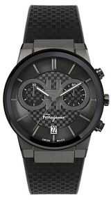 Shop Salvatore Ferragamo Sapphire Chrono Black Dial Black Rubber Strap Watch for Men - SFME00621 in USA