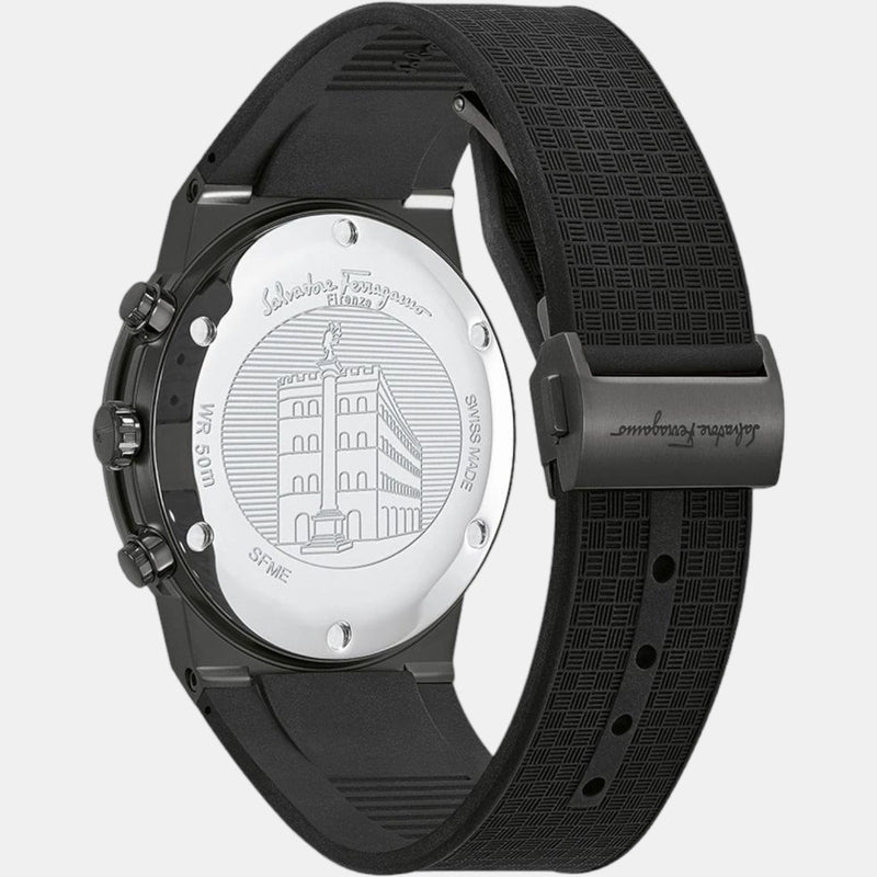 Shop Salvatore Ferragamo Sapphire Chrono Black Dial Black Rubber Strap Watch for Men - SFME00621 in USA