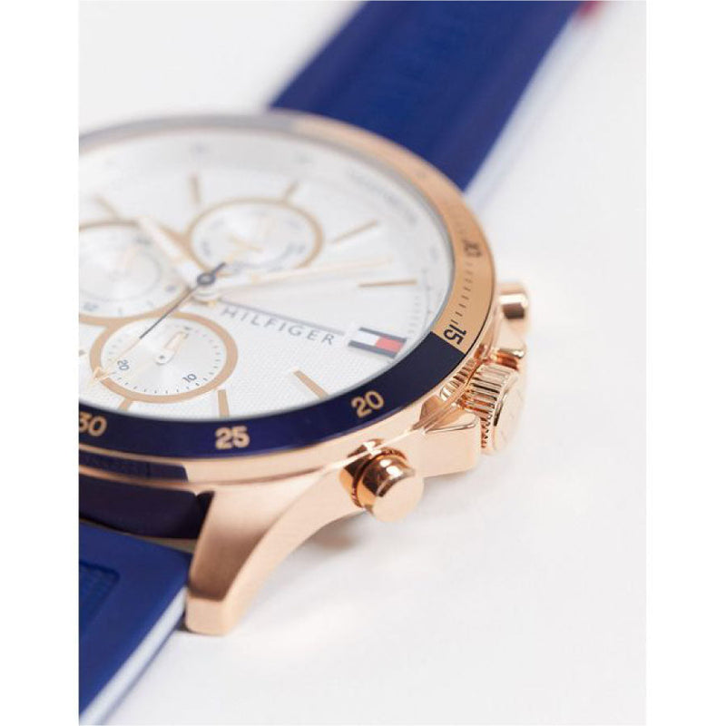 Tommy Hilfiger Bank Multifunction Quartz White Dial Blue Rubber Strap Watch for Men - 1791778 Buy Now By Tommy Hilfiger