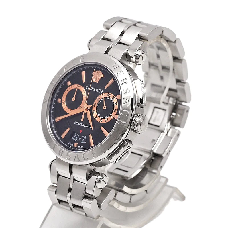 Versace Aion Chronograph Black Dial Silver Steel Strap Watch For Men - VE1D01019 Buy Now By Versace