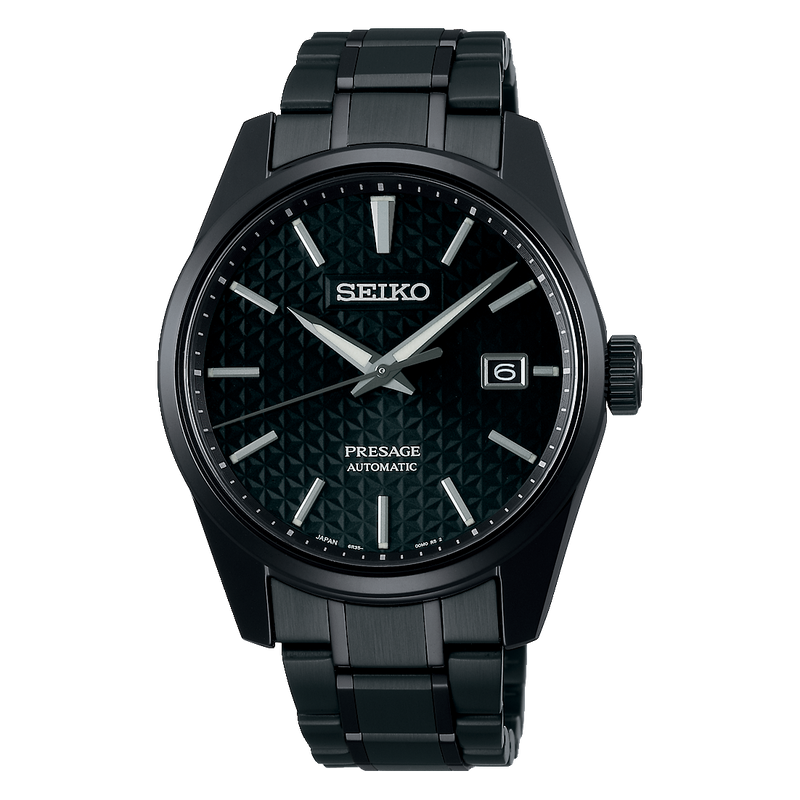 Shop Seiko Presage Sharp Edged Series Black Dial Black Steel Strap Watch For Men - SPB229J1 in USA