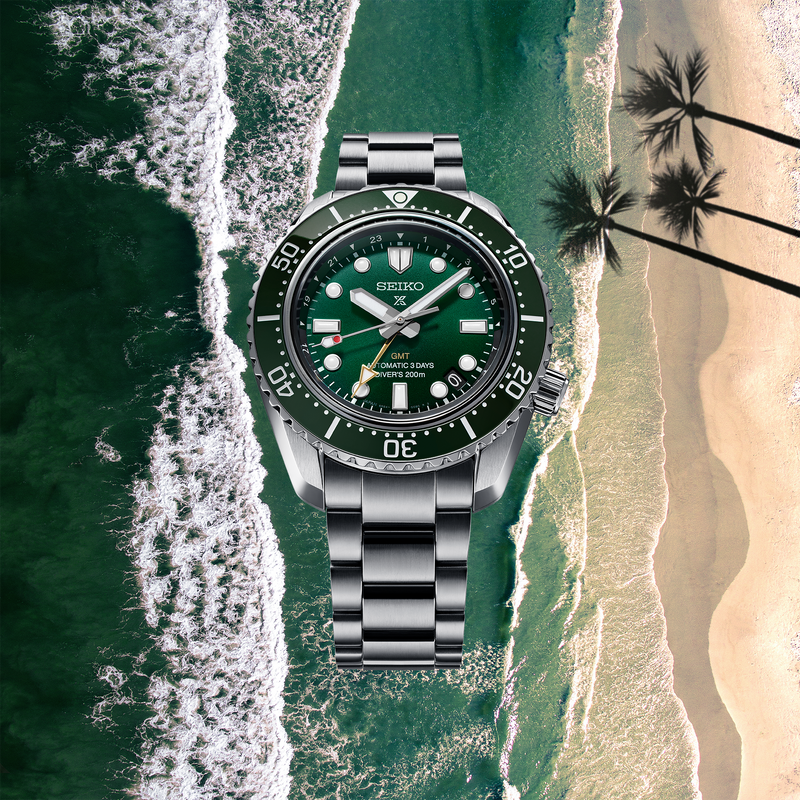Shop Seiko Prospex GMT Divers Automatic Marine Green Dial Silver Steel Strap Watch For Men - SPB381J1 in USA