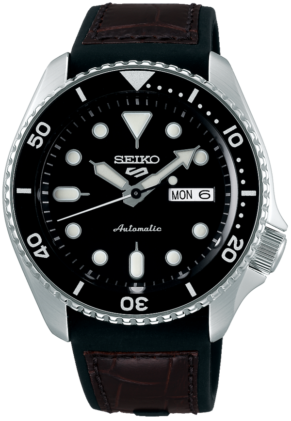 Shop Seiko 5 Sports SKX Automatic Black Dial Black Leather Strap Watch for Men - SRPD55K2 in USA