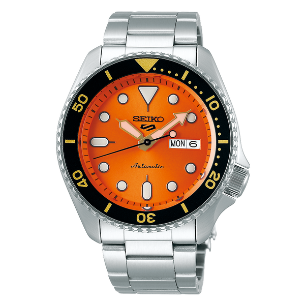 Seiko 5 Sports Automatic Orange Dial Silver Steel Strap Watch For Men - SRPD59K1