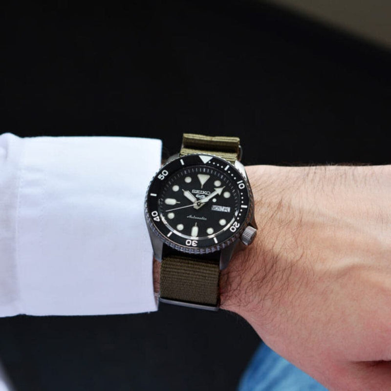 Seiko 5 Sport Automatic Black Dial Green Nylon Strap Watch For Men - SRPD65K4 Buy Now By Seiko