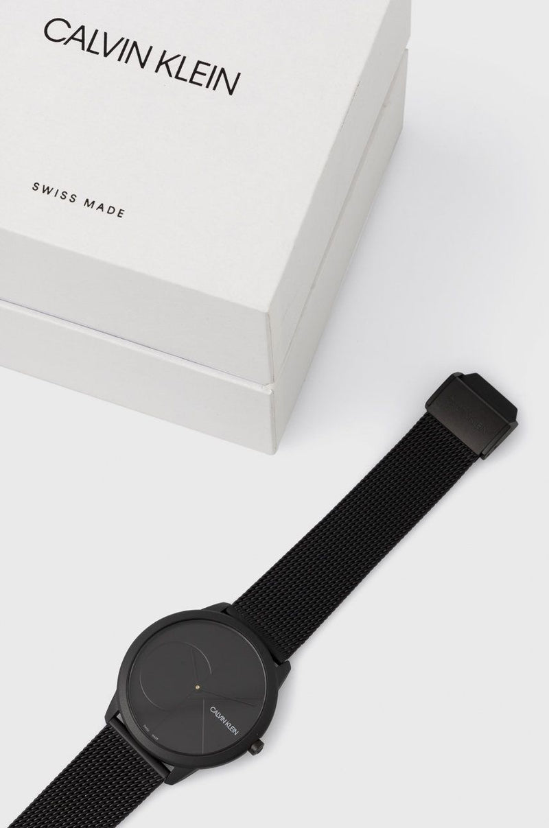Shop Calvin Klein Minimal Black Dial Black Mesh Bracelet Watch for Men - K3M514B1 in USA