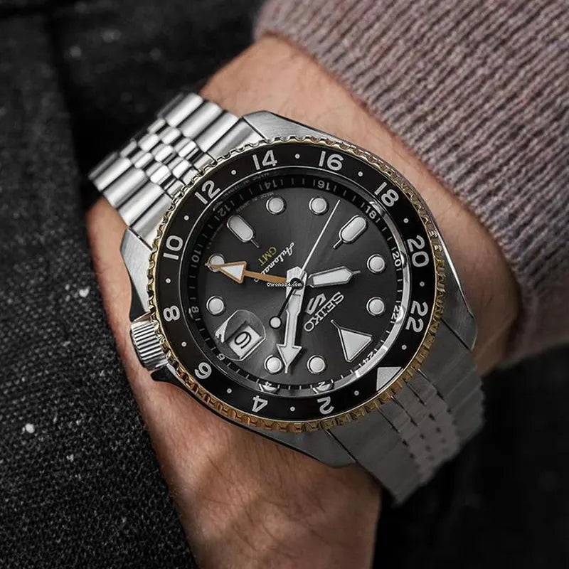 Seiko 5 Sports GMT US Special Edition Automatic Grey Dial Silver Steel Strap Watch For Men - SSK021K1 Buy Now By Seiko