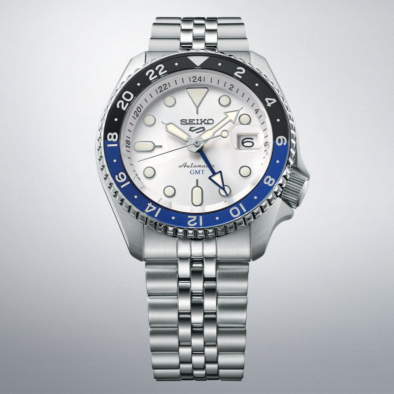 Shop Seiko 5 Sports SKX GMT Automatic Sky Blue Dial Silver Steel Strap Watch For Men - SSK033K1 in USA