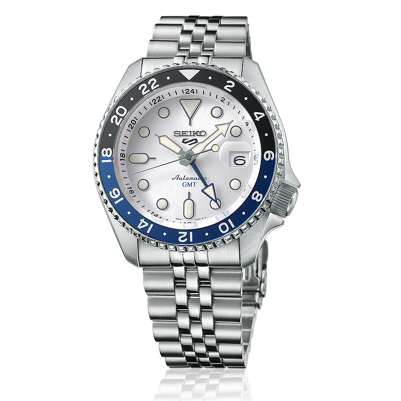 Shop Seiko 5 Sports SKX GMT Automatic Sky Blue Dial Silver Steel Strap Watch For Men - SSK033K1 in USA